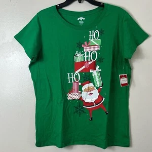 Holiday Time Green Ho Ho Ho Santa Clause Christmas Tee Shirt Women’s 2X NWT - Picture 1 of 7