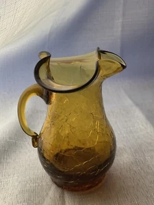 VTg Crackled Art Glass Mini Pitcher Honey Amber Creamer Collectible MCM - Picture 1 of 9