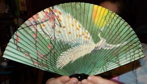 Vintage Japanese Crane folding fan - Picture 1 of 2
