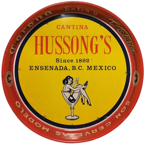 HUSSONG'S CANTINA, ENSENADA, BC MEXICO VINT CORONA CERVEZA LITOGRAFIADA BANDEJA PARA SERVIR LATA - Imagen 1 de 14