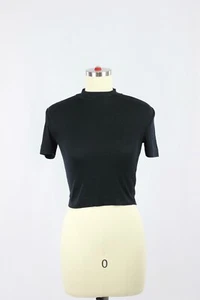 Aritzia BABATON Gonzalo Black Ribbed Jersey Cropped Mock Neck T-Shirt, Size XS - Picture 1 of 13