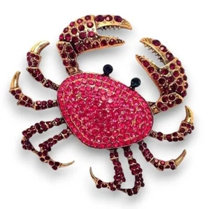 Lab Pink Sapphire & Lab Ruby Crab Brooch 925 Sterling Silver Statement Jewelry - Picture 1 of 6