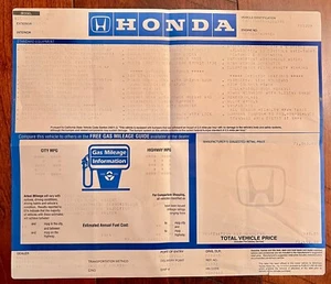 1995 Honda Accord EX Monroney Label - Picture 1 of 4