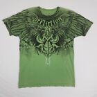 Affliction T-Shirt XL Green Y2K Distressed Cross Feathers MMA Lifestyle Fighter