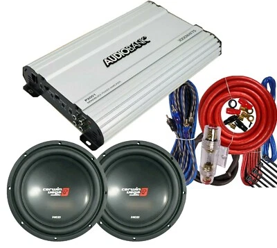 2x CERWIN-VEGA 2000W 10" Subwoofer + Audiobank 3000W Amplifier + 4 Ga Amp Kit - Image 1 of 4