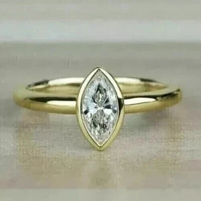 1.2Ct Marquise Cut Lab Created Diamond Solitaire 14K Gold Finish Engagement Ring - Image 1 of 4