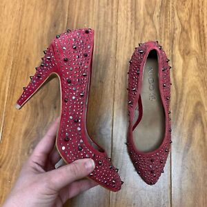 ALDO Suede Red metal Studded Spike High Heels Shoes EU Size 38.5 US 8
