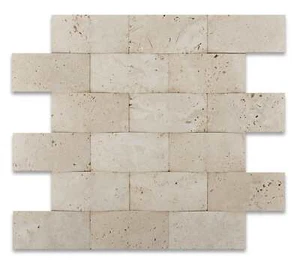 2 X 4 Ivory Travertine CNC Arched 3-D Brick Mosaic Tile - Picture 1 of 5