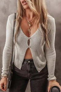 Chic v-neck cropped cardigan - Picture 1 of 4