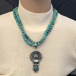 Conjunto de collar de cuentas de turquesa de 8 mm Sterling Kachina Kingman Navajo DJ n4329 - Imagen 1 de 11