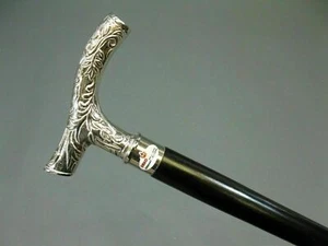 Silver Designer Brass Derby Head Walking Cane Vintage Wooden Black Stick Gift - Picture 1 of 9