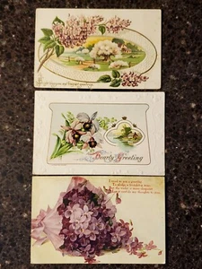 Konvolut 3 lila Blumen antike Gruß Postkarten  - Bild 1 von 4