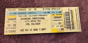 Dashboard Confessional Concert Ticket Stub WINSTON SALEM 11/15/2006 - Picture 1 of 2