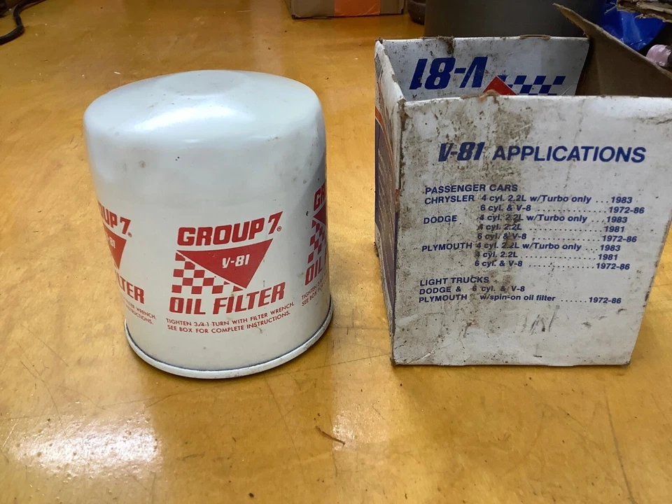 1972-86 CHRYSLER,DODGE & PLYMOUTH OIL FILTER BY GROUP 7; PART# V081; NEW - Image 1 of 1