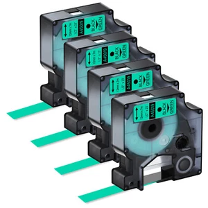 4PK Compatible Black/Green DYMO D1 45019 LabelManager 100 150 Label Tape 0.47" - Picture 1 of 8