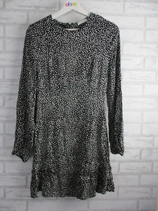 Kookai women's snow leopard mini dress black white 36 long sleeves zip crew neck - Picture 1 of 10