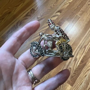 Vintage Rhinestone Multicolor Crystal Masonic Shriner Motorcycle Brooch - Picture 1 of 7