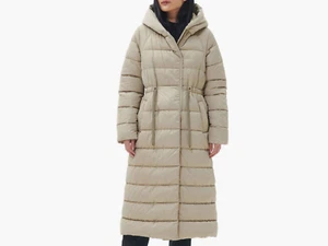 Nuevo Abrigo Chaqueta Barbour Longline Acolchado con Capucha Beige EE. UU. Talla 12-¡Fabuloso! - Imagen 1 de 5