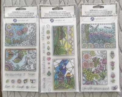 全新 汉普顿艺术着色 透明邮票 批量 3 件 自然蝴蝶 彩色玻璃套装 — 第 1/4 张图片