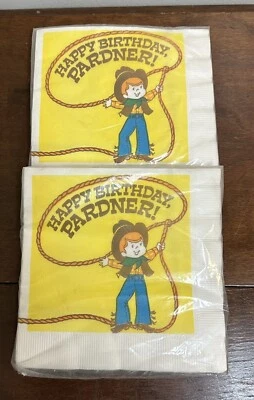Vintage Happy Birthday Pardner Cowboy Party Napkins 2 Packs NEW NOS - Image 1 of 4