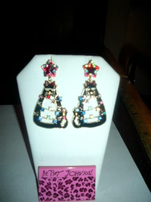MULTICOLOR Crystals DANGLING Black CAT STARS Betsey Johnson Pierced EARRINGS-NWT - Image 1 of 4