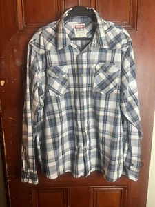 Wrangler Jeans Co Mens Shirt 2x Pearl Snap Button Long Sleeve Plaid Blue Vintage - Picture 1 of 6