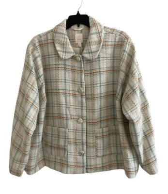 Chaqueta Blazer LC Lauren Conrad Blanca Tweed a Cuadros para Mujer Talla 4X Botón Nueva con Etiquetas Foto 1 de 4