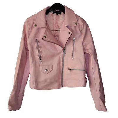 Women's Love Tree Pink Vegan Leather Moto Jacket Size Small - Image 1 of 3