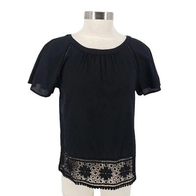 Camisa Top Blusa Mujer Pequeña Cupcakes y Cachemira Negra Floral Encaje Manga Corta Foto 1 de 4