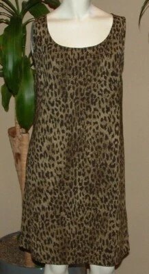 VESTIDO SIN MANGAS HILLARD & HANSON MUJER 8 NEGRO Y MARRÓN ANIMAL PRINT USADO EN EXCELENTE ESTADO VIAJE Foto 1 de 4