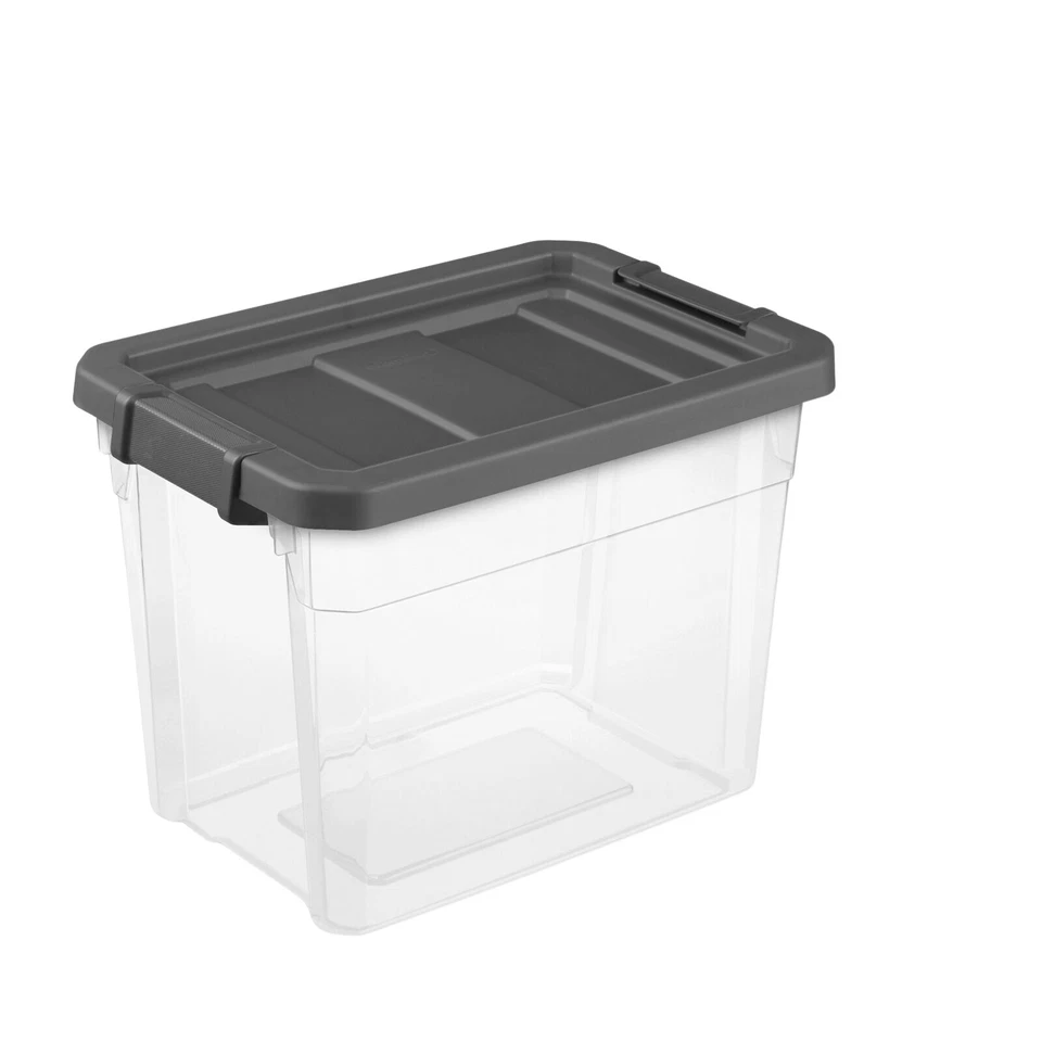Sterilite 30 Qt Clear Plastic Stackable Storage Container Bin Box Grey Lid 6 Pcs