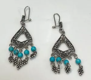 BOUCLES D'OREILLES ARGENT 925 - TURQUOISE - 7,08 G - Foto 1 di 1