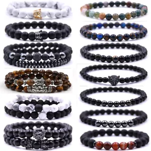 2020 Frauen Herren Micro Pave CZ Ball Charm Armband Schmuck schwarz matt Achat Perle - Bild 1 von 30