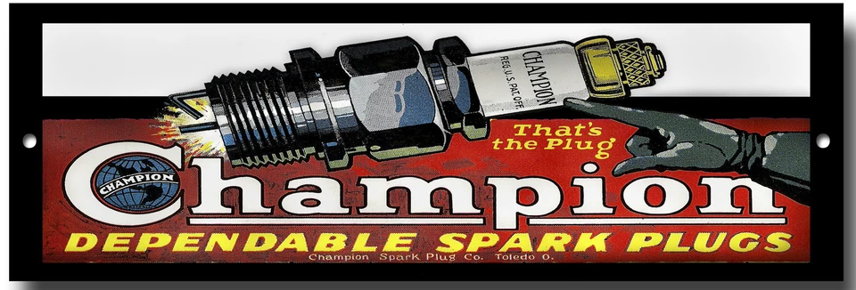 CHAMPION DEPENDABLE SPARK PLUGS  METAL SIGN. VINTAGE SPARK PLUG GARAGE SIGNcowlm - Image 1 of 1