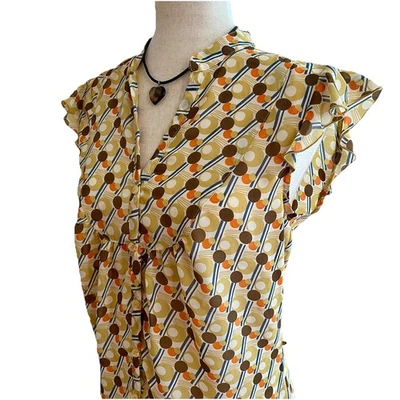 Blusa Forever 21 Vintage Y2K Abotonada Talla M Amarilla Geométrica Mod Retro Foto 1 de 4