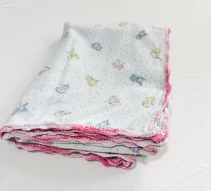 Vintage 80's Handmade Crocheted Recieving Baby Blanket Animals Rainbow 44x33 - Picture 1 of 9
