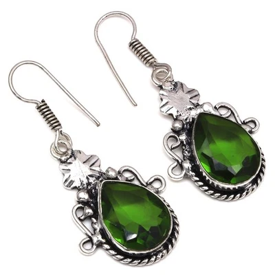 Pendientes de piedras preciosas de cuarzo peridoto hechos a mano regalo para ella joyería de plata 1,75" Foto 1 de 4