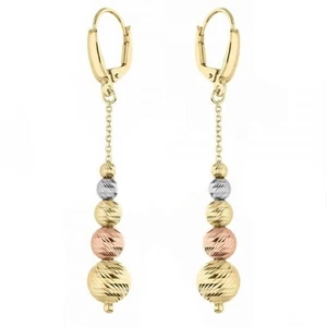Orecchini Pendenti in Oro Giallo Bianco e Rosa 18 Carati con Sfere Diamantate da - Picture 1 of 1