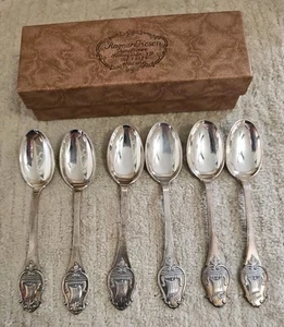 6 SWEDISH PRIMA ALPACA NORGE BOXED VIKING DEMITASSE MINI TEASPOONS SILVER PLATE - Picture 1 of 4
