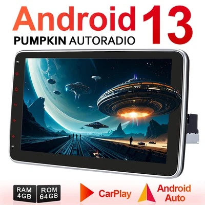 Pumpkin 4GB 64GB 10.1" Android 13 Autoradio 1 DIN GPS Navi USB Bluetooth Carplay - Bild 1 von 4