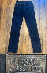 Vtg Versace Classic V2 Black Velvet Pants 30(29 X 32) Early 2000’s Rare UNISEX - Picture 1 of 13