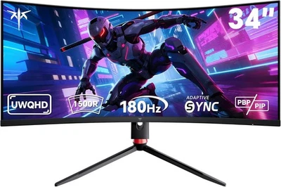 34 Inch Curved Ultrawide Monitor, UWQHD (3440 x 1440) 180Hz Gaming Monitor, Ada - Image 1 of 4