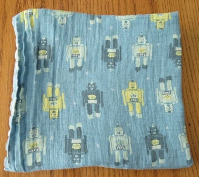 Aden + Anais Baby Large Swaddle Blanket Blue with Robots - Image 1 of 4