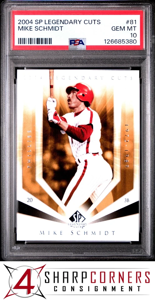 2004 SP LEGENDARY CUTS #81 MIKE SCHMIDT HOF PSA 10 - Image 1 of 3