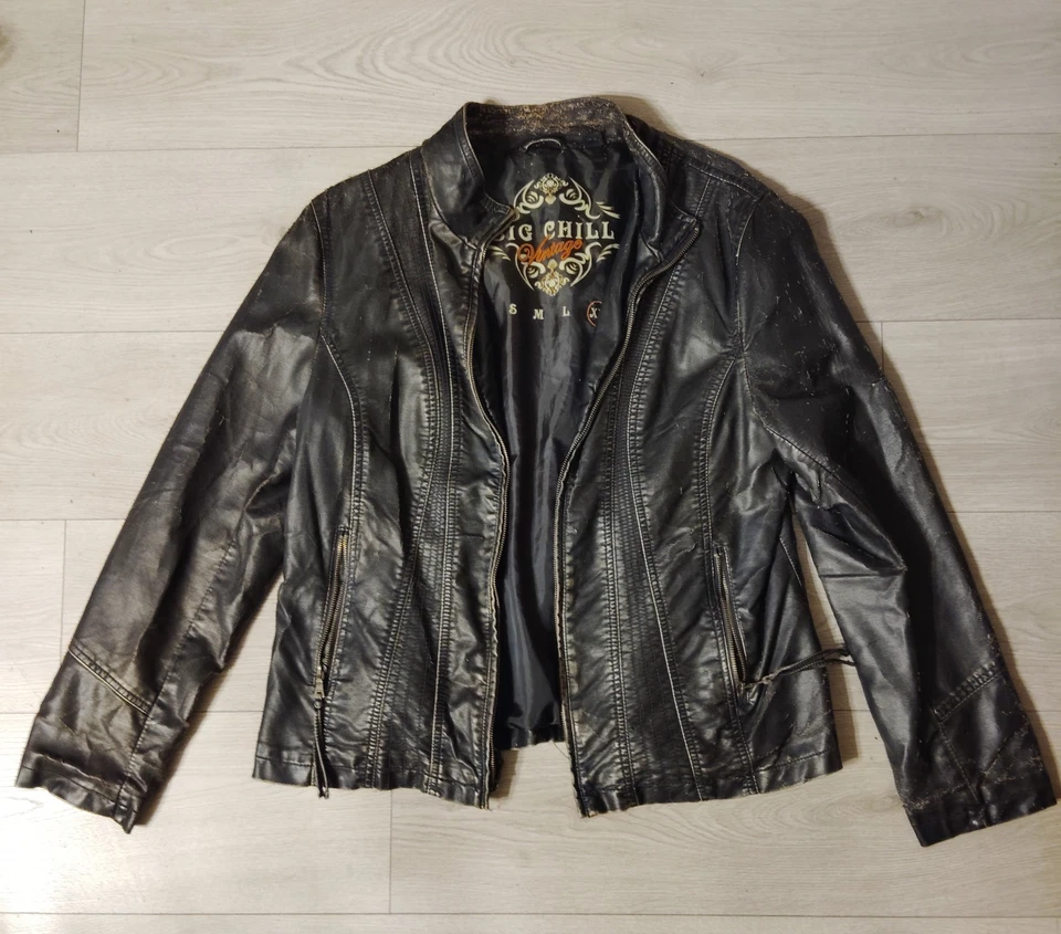 Chaqueta Big Chill Vintage Para Mujer XLarge Suave Negra Imitación Cuero con Bolsillo con Cremallera Foto 1 de 4