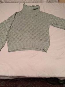 Hallet of San Francisco Womens M Sweater Hand Knit Cable Knit Green Leaf Pattern - Imagen 1 de 13