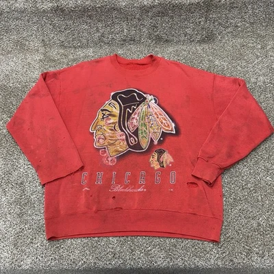 Sudadera De Colección Chicago Blackhawks Nuez moscada Cuello Redondo Para Hombre XL THRASHED Foto 1 de 4