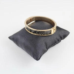 Gold Tone Bangle Bracelet with Black Inlay Textured Design Classic Jewelry - Picture 1 of 8