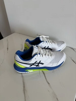 Zapatos de tenis/pickleball para hombre ASICS Gel-Dedicate 8 blancos/azules, amarillos, talla 10,5 Foto 1 de 4