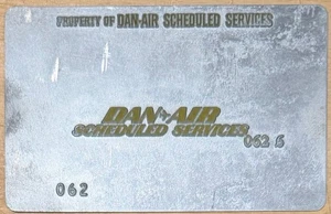 Placa de validación de billetes de avión Dan-Air vintage de servicios programados - Imagen 1 de 2